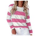 thumbnail image 1 of WEIYLL T-Shirt pour Femmes à Manches Longues à Rayures Col Ras du Cou à Blocs de Couleur Hauts Roses Tailles G, 1 of 5