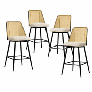 KOSSMAI Set of 4 Swivel PE Rattan(Plastic Rattan) Bar Stools – 26" Counter Height, Bouclé Cushion, 360° Rotation,Metal Leg Bar Chairs for Kitchen Island, Dining & Home Bar White
