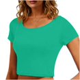 thumbnail image 2 of VSSSJ Crop Tops pour Femmes Manches Courtes Col Rond Extensible Chemise Décontractée Ajustée Solide Confortable Été Basique T-Shirts Courts Vert Armée Taille Unique, 2 of 5