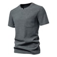 thumbnail image 2 of Penkiiy T-Shirts Henley à Manches Courtes Décontractés d'Été pour Hommes, Patte de Boutonnage, T-Shirts Unis à Col Rond, m Gris Foncé, 2 of 5