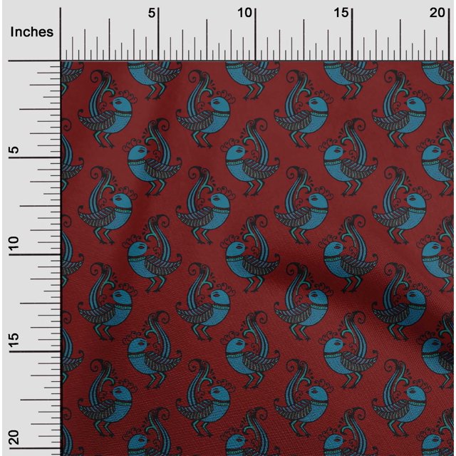 oneOone Cotton Poplin Dark Red Fabric Bird Block Sewing Material Print Fabric By The Yard 56 Inch Wide