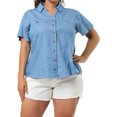 thumbnail image 1 of GRACE & GRANDEUR Women's Plus Workout Tops Chest Pocket Button Down Denim Shirts, 1 of 6