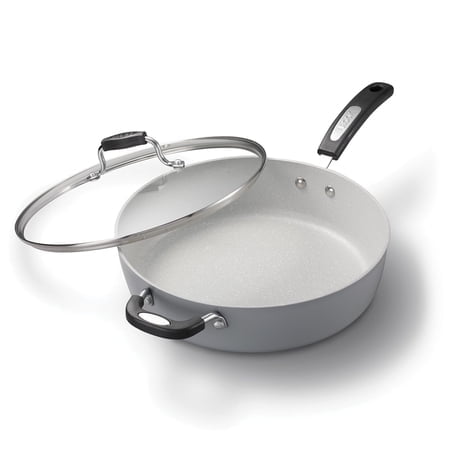 Starfrit The Rock Terra 30cm (12'') Ceramic Non-Stick Deep Fry Pan with Lid - Thick Aluminium Base - PFAS Free - Easy to Clean - Grey