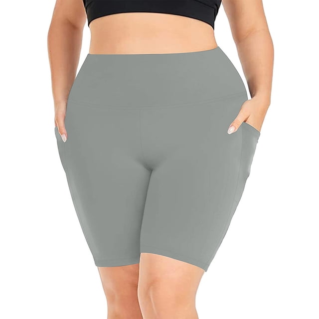 Timegard Shorts Grande Taille pour Femmes Taille Haute Séchage Rapide Bas Entraînement Gym Yoga Shorts avec Poches