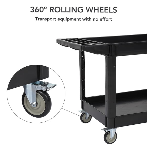 Heavy Duty 2-Shelf Utility Service Cart,500 lbs Capacity,360° Rotating Wheels,45" x 25" Rolling Storage with Handle,Ideal for Warehouse, Garage, Cleaning, Manufacturing