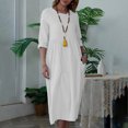 thumbnail image 2 of Mrat Graduation Dresses 2024 Robe Midi pour Femmes à Couleur Unie, Manches Trois-Quarts, Col Rond, Décontractée, Ample, avec Poches, Robes Midi pour Femmes 2024 S-158 Blanc TG, 2 of 8