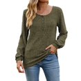 thumbnail image 1 of CEHVOM Women's Round Neck Stripe Matte Solid Color Button Splicing Long Sleeved T-shirt Top Clearance, 1 of 4