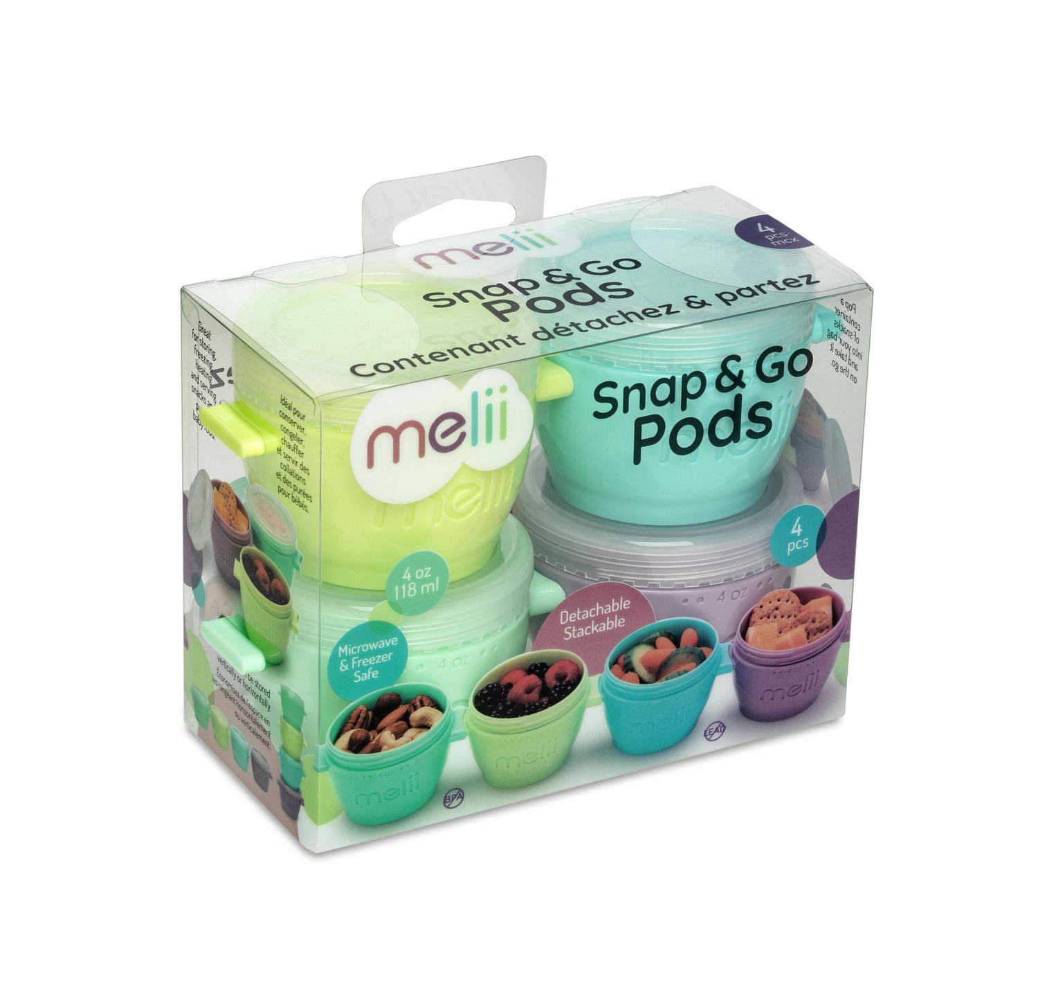 melii Click & Go Pods Contenants de Congélation pour Aliments & Contenants pour Collations - 4x4oz