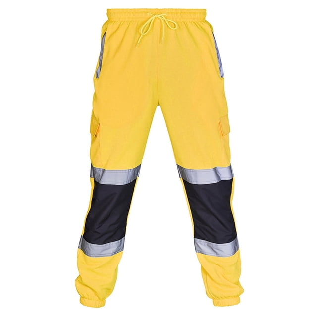 UAMVSH Reflective Safety Pants for Men Plus Size Waterproof Work Overalls Safety Cargo Pants Classic Workwear with Pockets(X-LargeYellow)