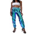 thumbnail image 1 of Femmes Taille Haute Brillant Métallique Extensible Hip Hop Pantalon Réfléchissant Jogger Pantalon, 1 of 6