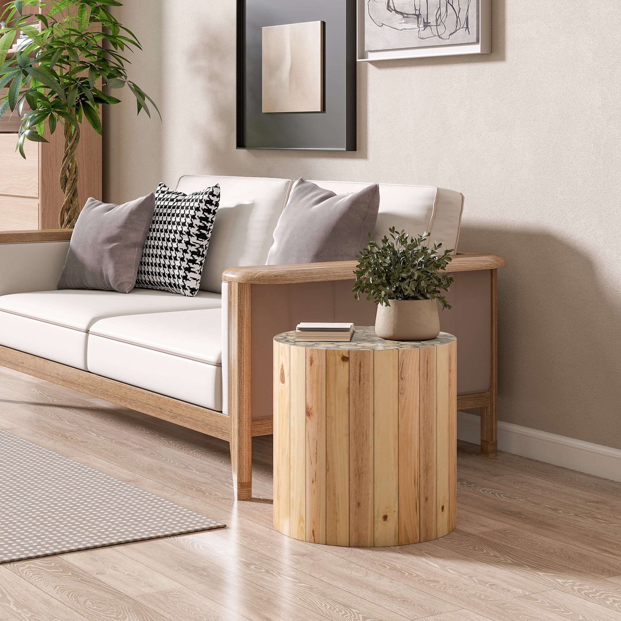 Noble House Table d'Appoint Ron pour Salon, Table de Chevet en Bois Massif avec Pieds Antidérapants, Tables d'Accent pour Canapé, beige Brun