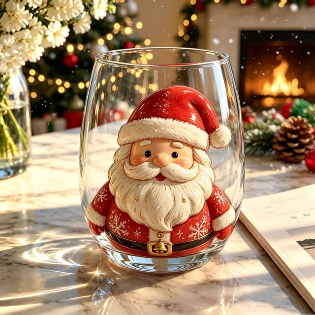 CQCYD Christmas Glass, 15oz/420ml Cute Christmas Collection Commemorative Drinking Glass, Large Capacity 2D Holiday Glassware for Dining Table Party Decor Christmas Gift for Family Friends