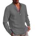 thumbnail image 2 of PMUYBHF T-Shirts Graphiques pour Hommes Mode Décontractée Printemps et Automne Couleur Unie Col à Boutons Manches Longues, 2 of 6