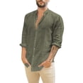 thumbnail image 2 of Ketyyh-chn99 T-Shirt Homme Mode Chemise Décontractée Unie pour Homme Manches Longues Boutonnée Col Rabattu Hauts Chemise Vert,m, 2 of 5