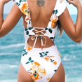 thumbnail image 3 of Cupshe Women's White Floral One Piece Swimsuit V Neck Ruffled Lace Up Bathing Suit, S, 3 of 4