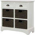 thumbnail image 1 of 28 Inch Farmhouse Storage Cabinet with 2 Drawers & 4 Rattan Baskets, No Assembly Required Side Table for Bedroom, Living Room, Dining Room, Nightstand, Hallway, 1 of 8