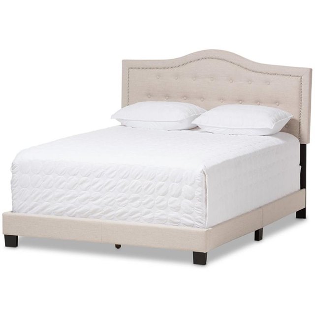 Baxton Studio Emerson Lit Très Grand à Profil Bas Capitonné, Beige Pâle