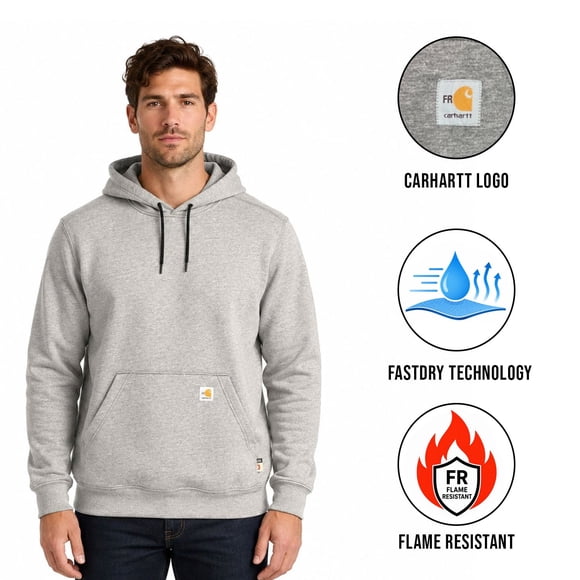 Carhartt FR Chandail à Capuchon Gris Chiné pour Homme Force de Poids Moyen (S42)