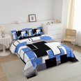 thumbnail image 3 of YST Boys Abstract Bedding Sets Toddler Size Geometric Sequins Comforter Set For Kids Teen Blue Black Grey Checkered Bed Comforter Set Fashion Square Grids Quilt Duvet, 3 of 6
