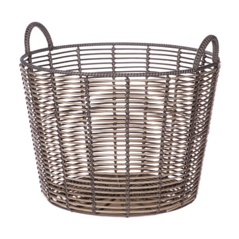 Better Homes & Gardens Grand panier de rangement décoratif rond en polyrotin avec poignées, 47,5 cm x 40,6 cm