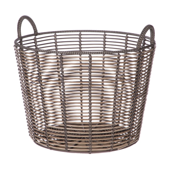 Better Homes & Gardens Grand panier de rangement décoratif rond en polyrotin avec poignées, 47,5 cm x 40,6 cm