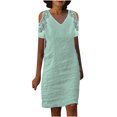 thumbnail image 1 of FAIWAD Robes en Coton et Lin pour Femmes, Dentelle Patchwork, Col en V, Robe à Épaules Dénudées, Robe d'Été Décontractée pour la Plage, 1 of 5