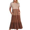 thumbnail image 2 of FAIWAD Robes Maxi d'Été pour Femmes à Manches Courtes à Paillettes Colorblock 2024 Vacances Tendance Fluides avec Poches Robe, 2 of 5