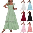 thumbnail image 1 of Wiyuqeen Robes d'Été en Dentelle pour Femmes à Manches à Volants, Robe Tunique Smockée, Robe Maxi à Carreaux à Encolure Carrée, Robes Fluides pour les Vacances, 1 of 9