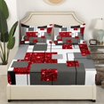 thumbnail image 2 of YST Boys Geometric Check Bed Sheets Twin Red Glitter Sequins Grids Kids Bedding Set Black Grey Abstract Square Stripes Fitted Sheet Modern Geometry Fitted Bed Sheets Room Decor（No Top Sheet）, 2 of 5