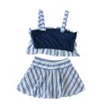thumbnail image 3 of Yanlir Color Blocked Split Camisole Ruffle Swimsuit Set with Skirt Style for Girls and Children Perfect for Pool Parties,Beach Trips,and Water Play(Navy,4 Years), 3 of 5