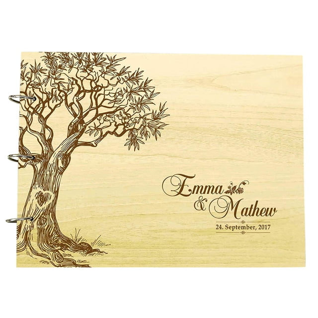 Handmade Tree Design Personalized Guest Book Rustic Wedding Wood Wooden Engraved Advice Book