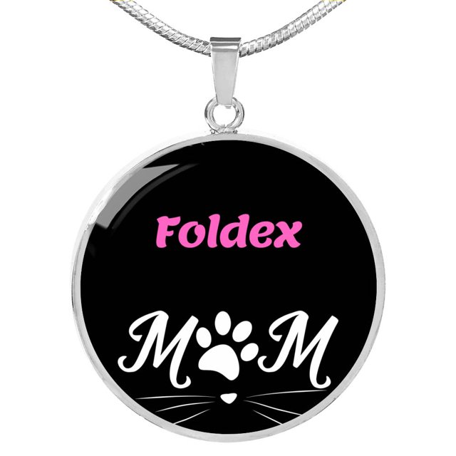 Foldex Cat Mom Necklace Circle Pendant Stainless Steel or 18k Gold 18-22"