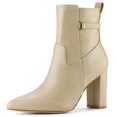 thumbnail image 1 of Unique Bargains Women's Strap Decor Point Toe Block High Heels Ankle Boots, 1 of 7