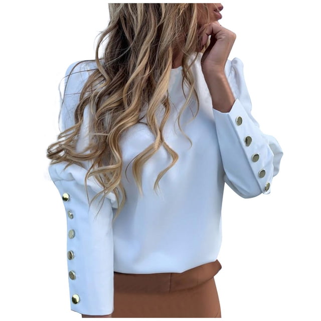 2025 Femmes Tunique Unie à Col Rond T-Shirts pour Femmes Col Manches Longues Chemise Chemise en Lin pour Femmes Blouse Tunique Ample