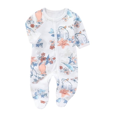Baby Romper Newborn Infant Baby Cute Prints Long Sleeve Jumpsuit Cotton Soft Breathable Romper Barboteuse Bebe Fille Sky Blue 0 Months-3 Months