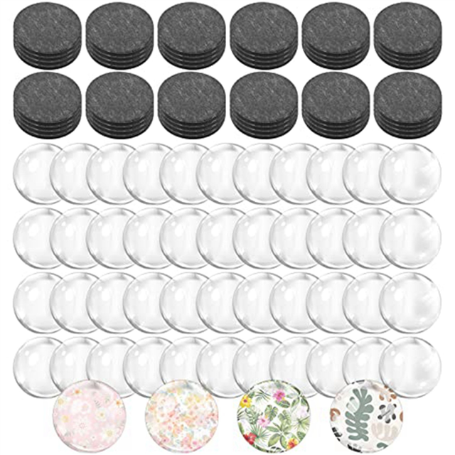 96 Sets Craft Fridge Magnet Glass Ceramic Magnet with Adhesive Backing and Transparent Clear Glass Dome Cabochons