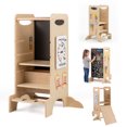 thumbnail image 1 of Gymax Wooden Toddler Standing Tower w/Chalkboard Montessori Games 3 Adjustable Heights, 1 of 9