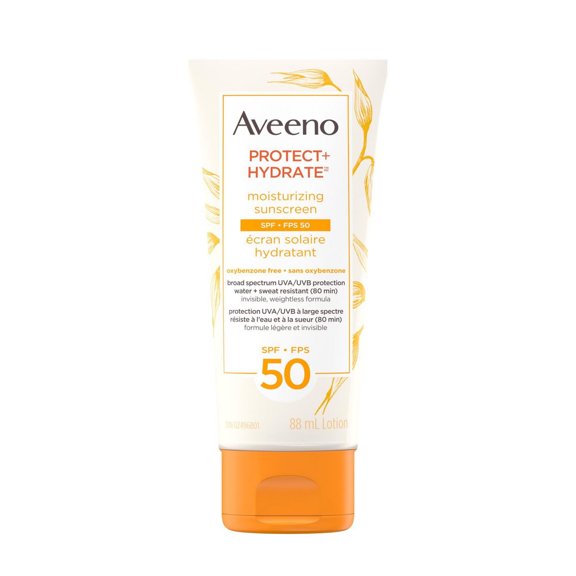 Aveeno Protect + Hydrate Moisturizing Sunscreen Lotion with Broad Spectrum SPF 50 & Moisturizing Prebiotic Oat, Weightless, Paraben-Free, Oil-Free & Oxybenzone-Free