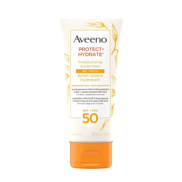 Aveeno Protect + Hydrate Lotion Écran Solaire Hydratante avec Fps 50 à Grand Spectre & Avoine Prébiotique Hydratante, Ultralégère, Sans Parabènes, Sans Huile & Sans Oxybenzone