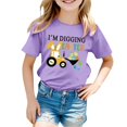 thumbnail image 4 of PMVFHDE T-Shirt Graphique à Manches Courtes Imprimé Lapin de Pâques pour Enfants, Col Rond, Décontracté, Printemps Été, Violet Clair, 6-7 Ans, 4 of 4