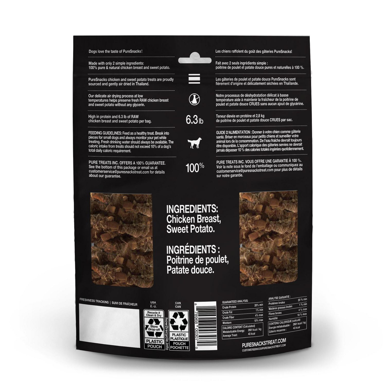 PureSnacks jerky de poulet et patate douce pour chien