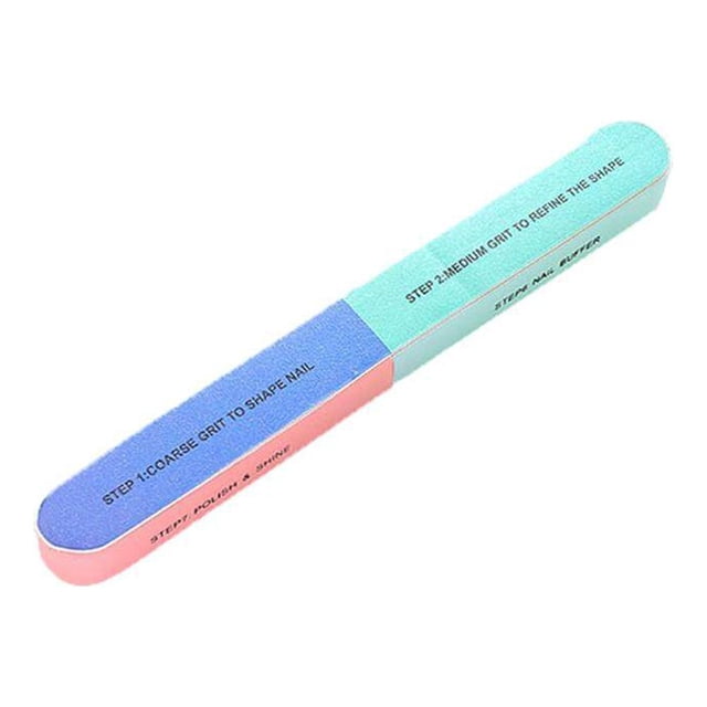 Nail File Professional Nail Buffering Files Nail File Emery Boards Manicure Accessories by Rongmo. A rectangular, multi-colored nail file with distinct sections labeled for coarse grit, medium grit, and polishing. Made of a polishing strip material, it measures 17.8 cm by 2 cm by 0.4 cm and weighs 75 grams. Ideal for shaping, refining, and shining nails.