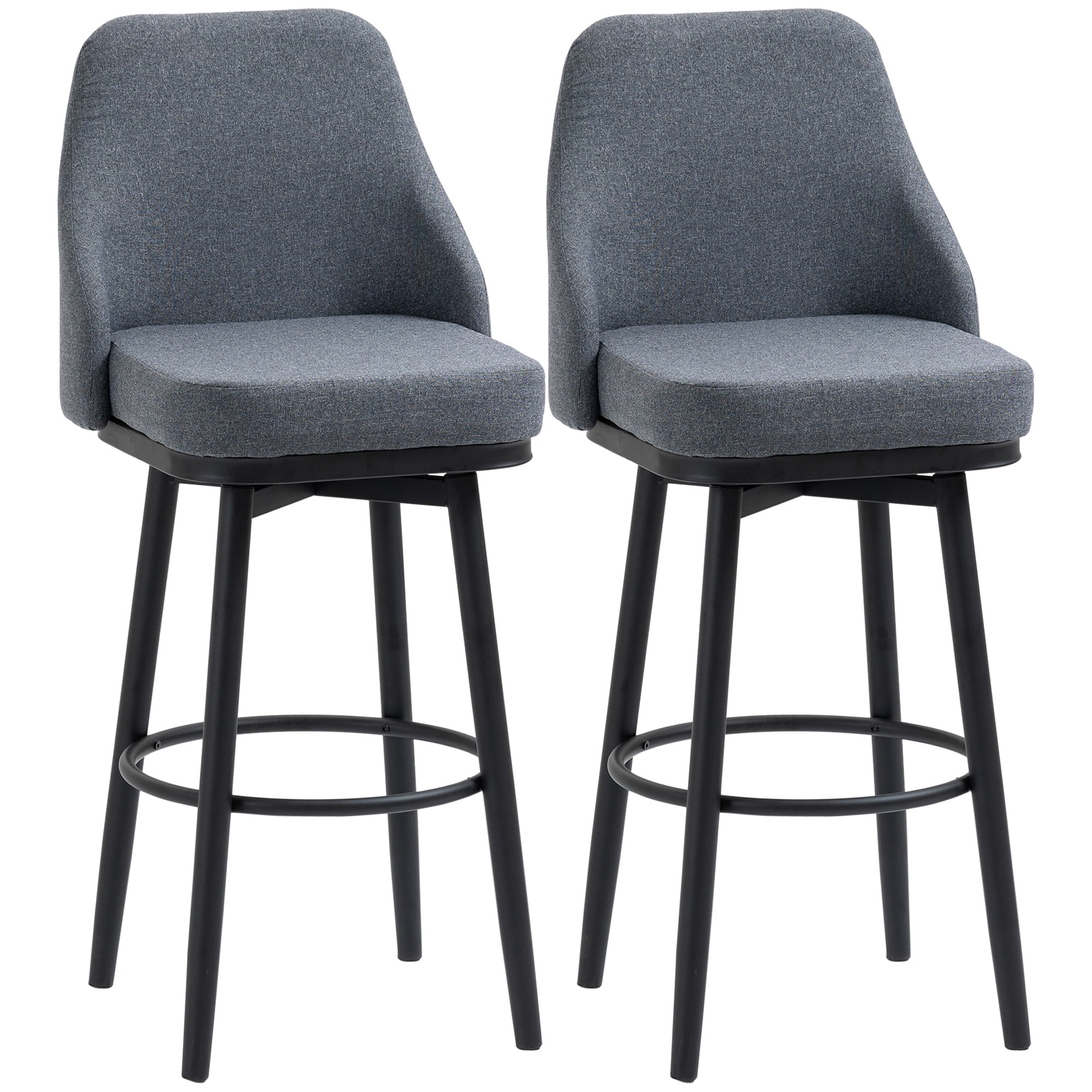 HOMCOM Bar Height Bar Stools Set of 2 360° Swivel Barstools with Steel Legs