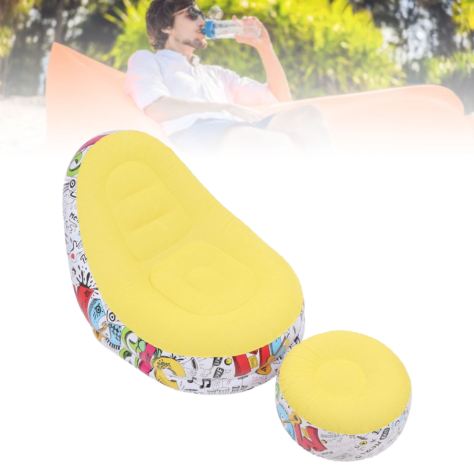Chaise Longue Gonflable avec Repose-Pieds, Portable, Étanche, Floquée, Pliable, Canapé-Lit Pneumatique pour Camping en Plein Air