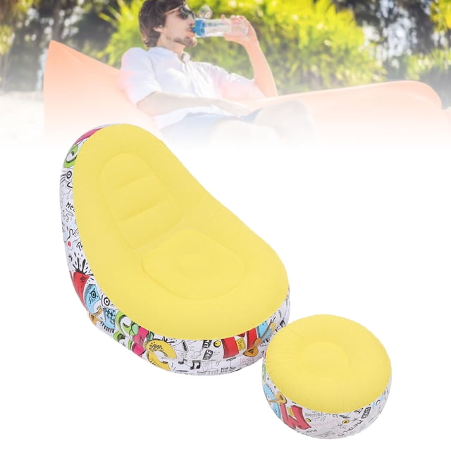 Chaise Longue Gonflable avec Repose-Pieds, Portable, Étanche, Floquée, Pliable, Canapé-Lit Pneumatique pour Camping en Plein Air