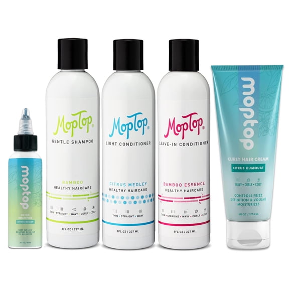 MopTop Wavy Hair Products Set, Treatment Routine For Wavy Hair, 2 oz Detox Shampoo, Gentle Shampoo, Light Conditioner, Leave-in Conditioner & Curly H