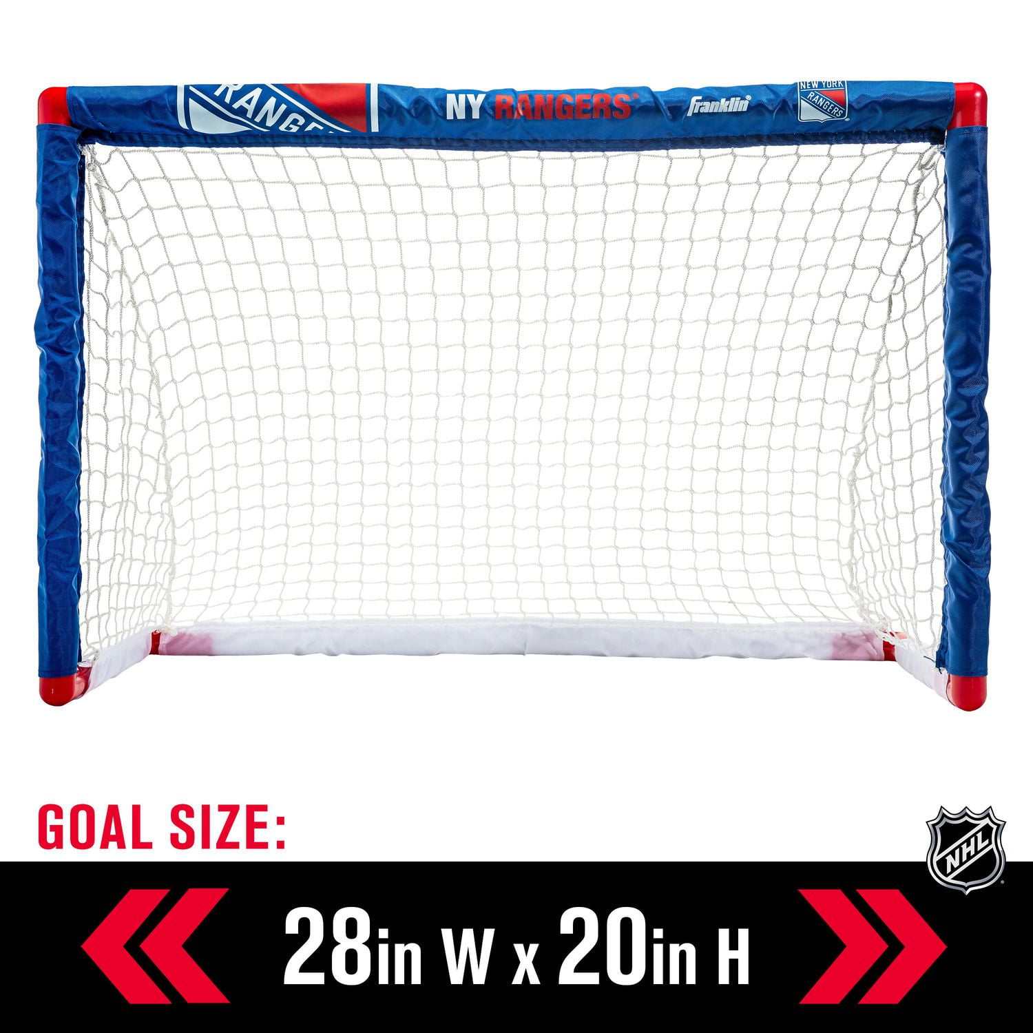 Franklin Sports Ensemble de mini hockey Rangers de la NHL – But de hockey intérieur pour enfants, ballon, 2 mini bâtons de hockey