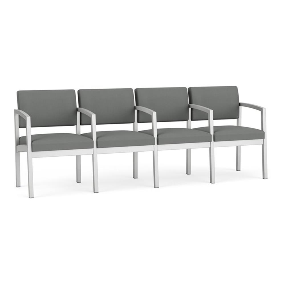 Lenox Chaise d'Attente de Réception en Acier à 4 Places / Acier Argenté / Gris Pâle