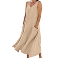 thumbnail image 1 of Robe Longue d'Été pour Femmes Robe d'Été pour Femmes Col en V Mode Décontractée Couleur Unie Sans Manches Coton Lin Robe Longue Robe Longue d'Été pour Femmes Robe Longue pour Femmes Été, 1 of 8