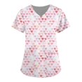 thumbnail image 1 of TIMIFIS Haut de Sarrau Rouge Femme Imprimé Manches Courtes Col en V Hauts Uniforme de Travail Impression Blouse à Poche Hauts avec Poches-Rouge - Printemps, 1 of 3